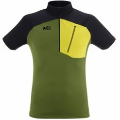 T-shirts Polos Randonnée MILLET MORPHO ZIP SS M FERN BLACK 22 Noir / Vert / Jaune