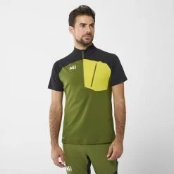 T-shirts Polos Randonnée MILLET MORPHO ZIP SS M FERN BLACK 22 Noir / Vert / Jaune -Vêtements de randonnée Homme Soldes 9 101298 morpho zip ss m fern noir miv9026 9453 03