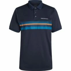 T-shirts Polos Randonnée PEAK PERFORMANCE M PLAYER PRINT POLO BLUE SHADOW 22 Bleu / Orange