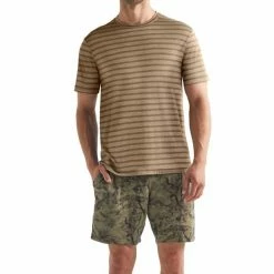 T-shirts Polos Randonnée ICEBREAKER M UTILITY EXPLORE SS CREWE STRIPE FLINT 21 Marron / Vert -Vêtements de randonnée Homme Soldes 9 102812 m utility explore ss crewe stripe flint ib105358321 03