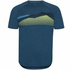 Vêtements de randonnée Homme Soldes 10 T-shirts Polos Randonnée ODLO CONCORD SEASONAL PRINT S/S CREW NECK BLUE WING TEAL MELANGE 22 Bleu