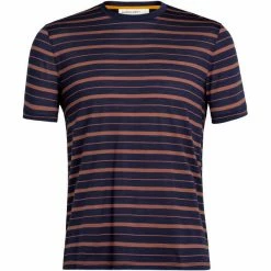T-shirts Polos Randonnée ICEBREAKER M WAVE SS TEE STRIPE MIDNIGHT NAVY/GRAPE 22 Bleu / Rouge