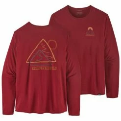 T-shirts Polos Randonnée PATAGONIA M'S L/S CAP COOL DAILY GRAPHIC SHIRT SLOW GOING: WAX RED X-DYE 23 Rouge
