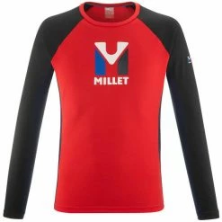 T-shirts Polos Randonnée MILLET TRILOGY LOGO WOOL TS LS M 23 Rouge / Noir